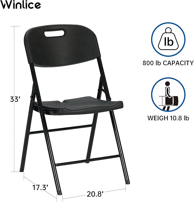 Winlice 40 Pack Thicker 800 LBS Black Folding Chairs, Commercial Grade Folding Chair, Foldable Chairs for Events