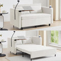 ORRD Pull Out Sofa Bed, 2-in-1 Multi-Functional Sleeper Couch Small Loveseat Bed with Hidden Side Table, Phone Holder and Cup Holder for Living Room, Small Space, Apartment (White)