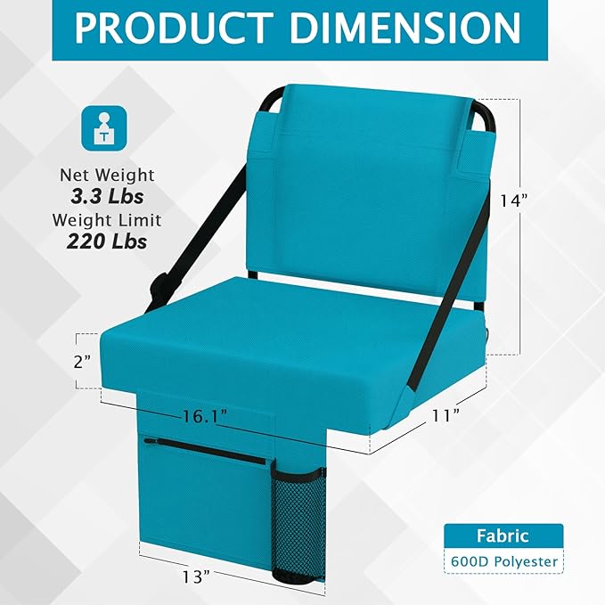 2pcs Stadium Seat for Bleachers with Back Support，Portable Bleacher Chairs with Back and Cushion，Includes Shoulder Strap and Cup Holder