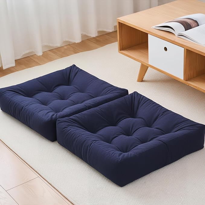 Tikuns Floor Pillow, Large Cushions (2, Navy, 22x22x6 Inch)