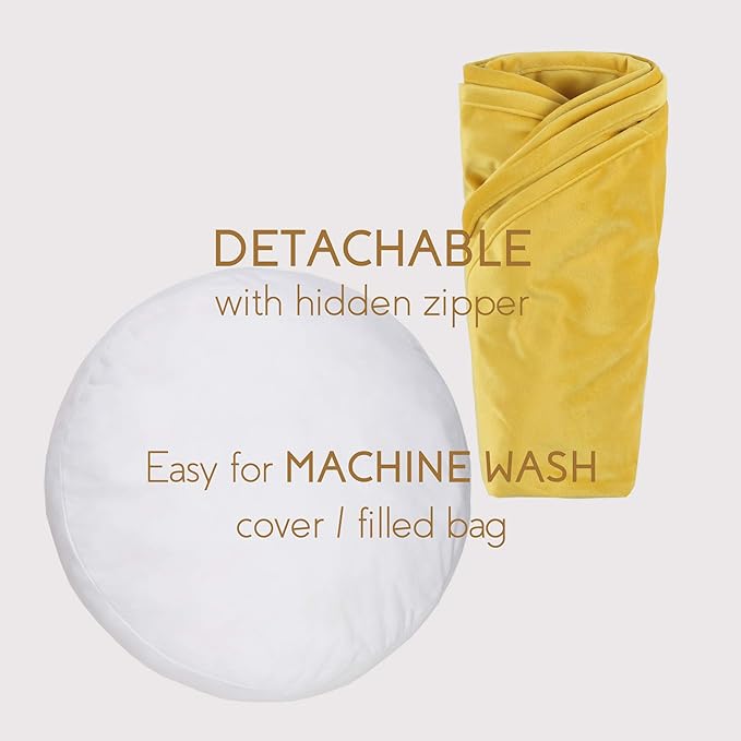 YIUOR Velvet Floor Pillows Round Chair Cushion Couch Throw Pillow Soft Pouf Seat Mattress Bean Bag for Reading Nook Play Room (19.7",Yellow)