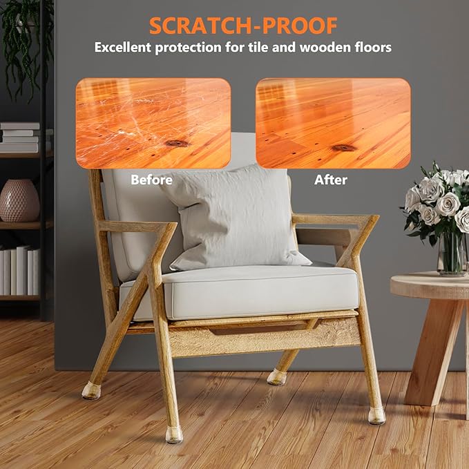 16pcs Round Chair Leg Floor Protectors, Felt Pads Chair Leg Protectors for Hardwood Floors, Silicone Furniture Feet Cups Covers Felt Pads, Prevents Scratches & Reduce Noise, Clear, X-Small