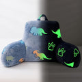 Holawakaka Glow in The Dark Reading Pillow for Sitting up in Bed Sofa Kids Teens, Luminous Dinosaurs Backrest Pillow with Arms, Boys Girls Back Support Cushion for Couch Floor Nursery Playroom