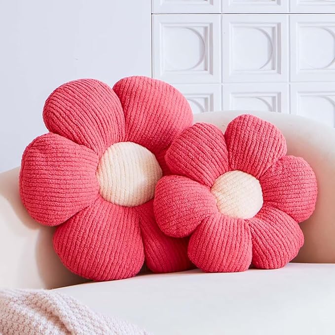 VBGYA Flower Pillow, Peach Pink Flower Decorative Throw Pillows for Bed Couch, Cute Flower Shaped Plush Aesthetic Pillow, Soft 14.9" Daisy Pillow Floor Pillow Seat Cushion