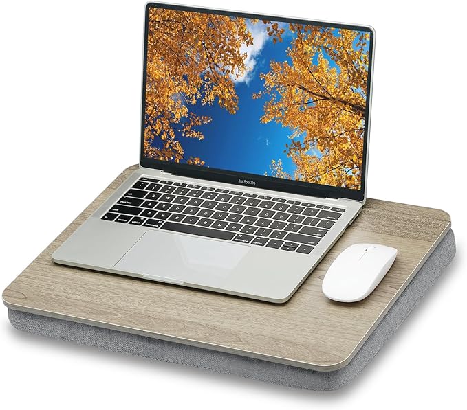 Lap Desk with Pillow Cushion, Portable Laptop Bed Desk, Fits up to 15.6 inch Laptop, Lap Stand for Bed & Couch & Carpet, Book Tablet/Drawing Board/Stand - Black Wood