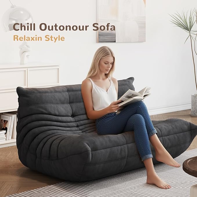 Bean Bag Chair - Corner Sofa, Fireside Chair Bean Bag Sofa Large Bean Bag Chair for Adults,Fireside Floor Couch for Living Room, Bedroom, Gaming (Yellow, Single) (Dark Gray, Loveseat)