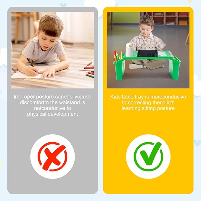 6 Pcs Kids Lap Desk Tray, Plastic Breakfast Lap Desk Trays with Storage Slots, Portable Stackable Lap Tray Tables for Writing Drawing Classroom, 19.69" L x 9.84" W x 7.1" H (Red+Green+Purple)