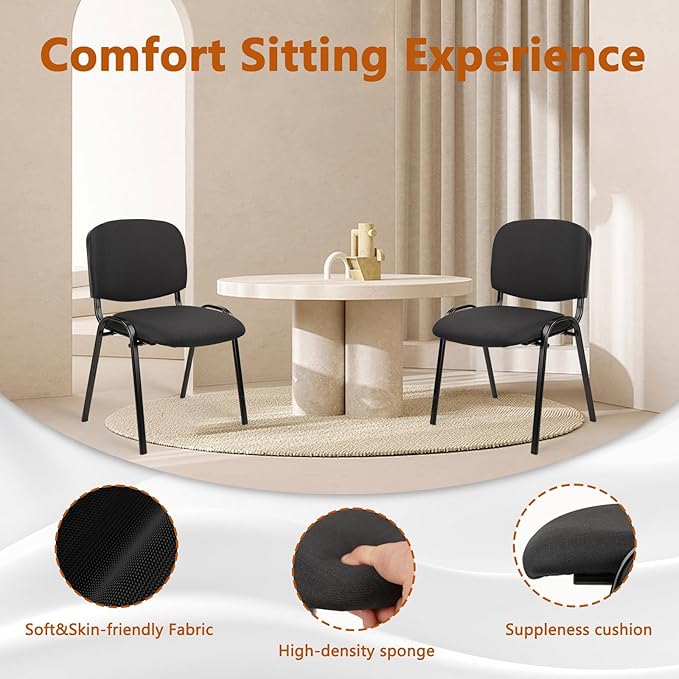 CLATINA Set of 10 Pack Stackable Waiting Room Chair Fabric Black Reception Chairs Metal with Thickened Seat Back Cushion for Waiting Conference Room Guest Chairs (10 Pack)