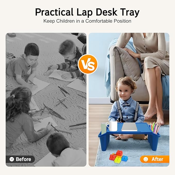 6 Pack Kids Lap Desk Tray with Storage Slots, Portable Lap Desk, Activity Tray, Drawing, Stackable, Writing, Eating, Classroom, 19.69" L x 9.84" W x 7.1" H, Multicolor
