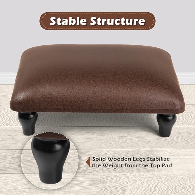YOYETECO Small Foot Stool Ottoman with Stable Wood Legs Upholstered Footstool Padded Foot Rest Step Stool for High Beds Seat Chair Couch Sofa Patio Bedroom Living Room Office (5.9" H-Brown)