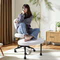 VITESSE Cross-Legged Ergonomic Chair 360° Swivel with Wheels, Adjustable Meditation Seat for ADHD, Lumbar Support, Teddy Fabric Home Office Chair,Off White