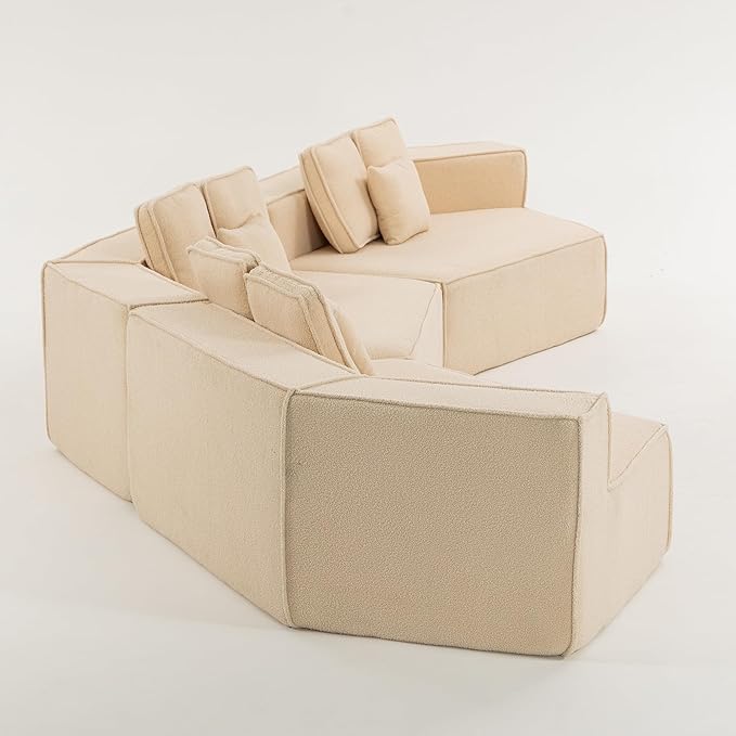 EPOFIT 181" Extra Large Modular Sectional Sofa, 3-Piece Couch with Teddy Fleece, Full-Foam Cushions and 9 Pillows, High-Density Foam Padding, All-Compressed Design – Beige
