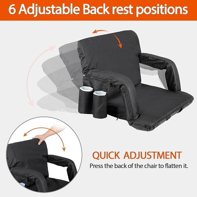 Smartxchoices 20.5"/24.5" Wide Stadium Seat Chair Bleacher Seats Padded with Back Support, Cushion, Arms, Pockets, Anchor Straps, Portable Folding Seat with Shoulder Straps