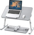SAIJI Leather Lap Desk Laptop Bed Tray Table, Adjustable Laptop Stand for Bed, Portable Lightweight Standing Desk for Writing Eating Reading Couch Sofa Floor for Adults Kids (20.5"*11.8",Gray)