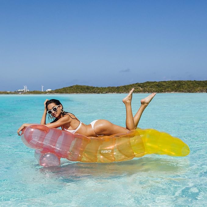 FUNBOY Giant Inflatable Luxury Clear Rainbow Chaise Lounger, Chair Pool Float, Transparent Tri-Color Material, Cool Adult Float, Perfect for a Summer Pool Party - Bundle Pack of 2