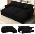 ACMEASE 83 Inches Fabric Sectional Sofa with Pull Out Sofa Bed, Modern L Shaped Sofa with Throw Pillows, Comfortable Sleeper Couch with Storage Chaise for Living Room, Black