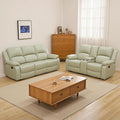 JBXBER Manual Recliner Sofa Set for Living Room, Leather Reclining Sofa Sets, Faux Leather Couch Set with Cup Holders, Drop-Down Table and Storage Console(Sofa and Loveseat,Beige)
