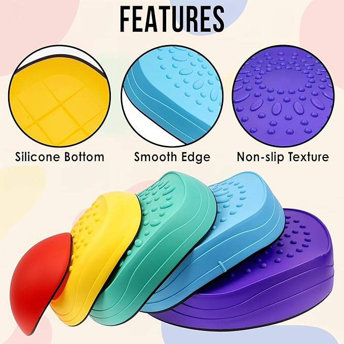 FUNTASTICVENTURES Kids Stepping Stones – 5-Piece Balance and Coordination Obstacle Course Set with Non-Slip Silicone Bottoms for Indoor and Outdoor Active Play