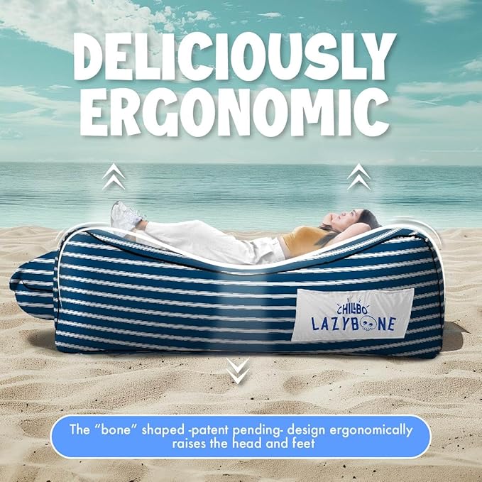 Chillbo Lazybone Inflatable Couch - Ultimate Inflatable Lounger for Maximum Chill - The Perfect Blow Up Couch for Music Festivals Or Inflatable Lounger for Camping - Nautical Blue