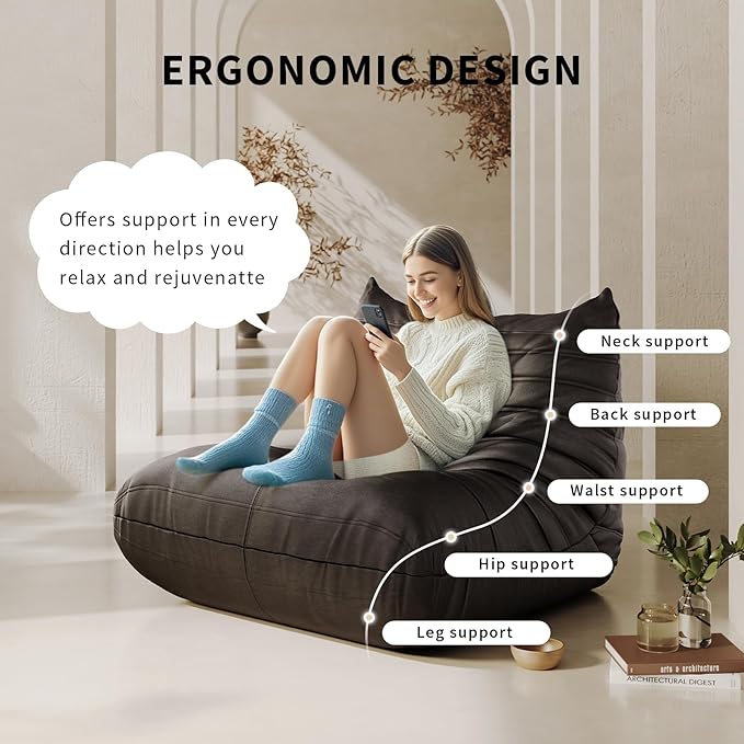 Foam Bean Bag Chairs for Adults,Big Faux Leather Bean Bag Sofa,Floor Lazy Couch for Living Room Bedroom Dorm Office
