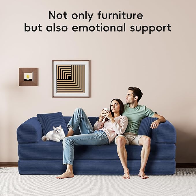 ZQRhome 79" 5-in-1 Convertible Sofa Bed, Premium Sleeper with Reinforced Frame & Plush Corduroy, No Assembly Modern Couch for Lounge, Living Room & Guest Room, Blue