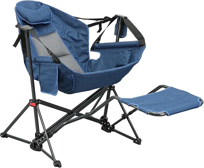 GDY Camping Chairs, Oversized Hammock, Folding Rocking Chairs, Adjustable Back Swing Chairs, Cup Holder, Outdoor Beach Lawn, Navy Blue.