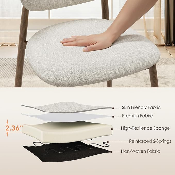 Dining Chairs Set of 2, Curved Back Kitchen Room Chairs with Metal Legs and Anti Slip Pads, Upholstered Dining Chair for Home and Restaurant, Beige