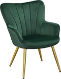 Yaheetech Velvet Accent Chair, Modern Armchair Vanity Chair with Wing Side and Metal Legs, Cozy and Soft Padded and High Back for Living Room/Makeup/Office/Bedroom, Green