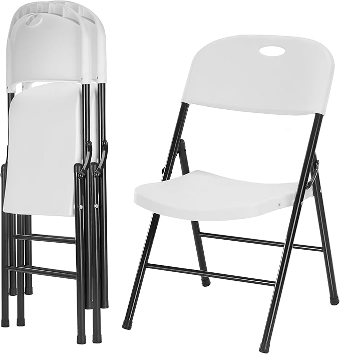 Amazing for less 2-Pack Heavy Duty Plastic Folding Chair, 450 lbs Capacity Foldable Chairs for Indoor Outdoor, Stackable Portable Seating for Party, Wedding, Patio, Backyard, Office (White)