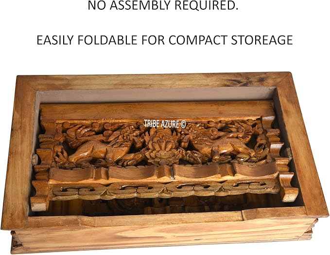 Tribe Azure Fair Trade Small Snow Lion Altar Table, Hand Carved Wooden Table with Majestic Garuda, 16 in x 9 in x 9 in