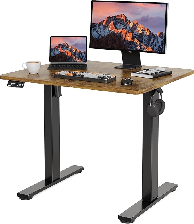LongKe Electric Standing Desk Adjustable Height, 32x20 Inches Sit Stand up Desktop for Home Office, Ergonomic Rising Computer Table with Memory Preset, Rustic Brown