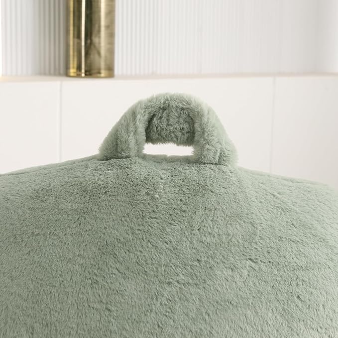 PAJEO Reading Pillow for Sitting in Bed, Large Backrest Reading Pillow with Arm Rest,Back-Rest Support Cushion for Sit Up on Couch, Sofa, and Floor, Dorm Essentials (Green Faux Fur, Large(19"))
