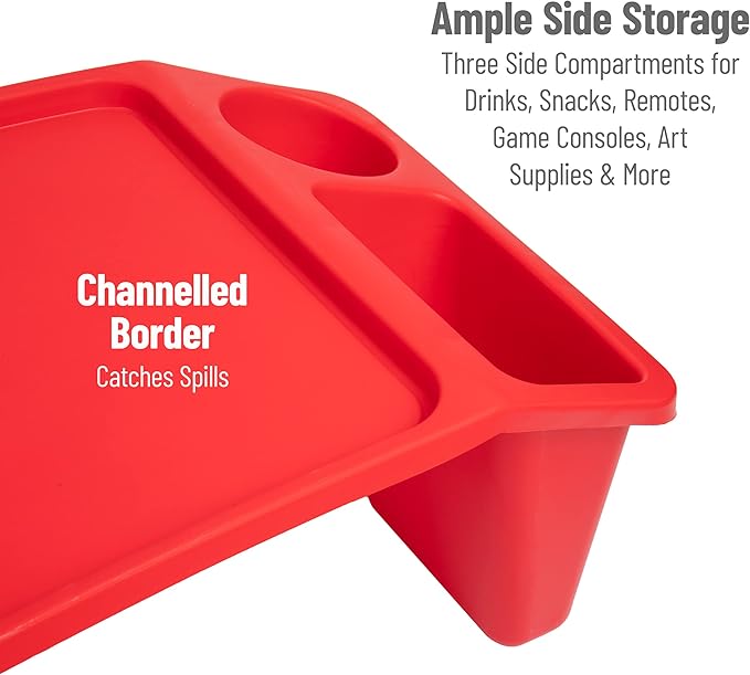 Mind Reader Kids Lap Desk, Portable Activity Tray with Side Storage, Stackable Plastic Desk for Drawing, Snacks, Study, Set of 2, Red