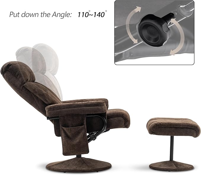 MCombo Swivel Recliner with Ottoman, TV Chair with Vibration Massage, Ideal for RV Small Space, Living Room & Bedroom 4828 (Textile, Dark Brown)