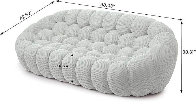 WJShome Bubble Couch,98'' Modern Curved Sofa, 3 Seater Morden Lazy Floor Sofa, Memory Foam Bean Bag Floor Couch Lounge Chair for Living Room, Office, Apartment-Gray