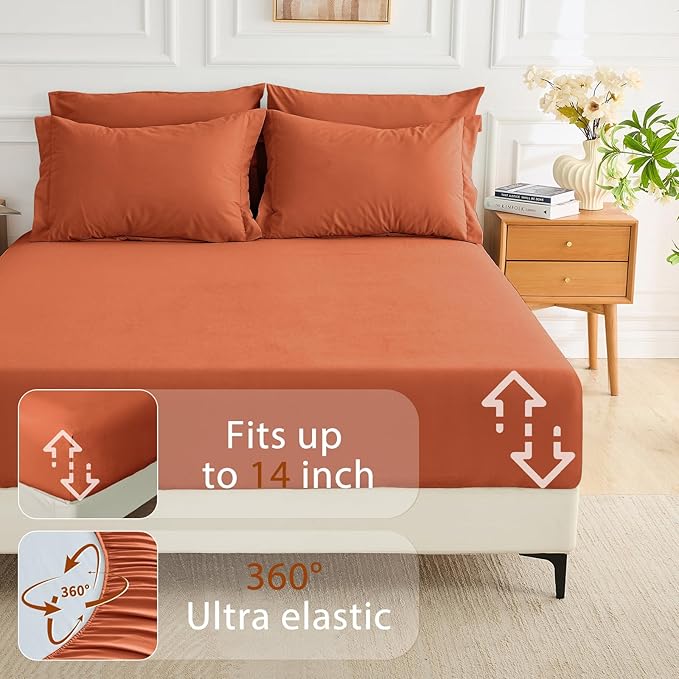 MUXHOMO 7 Pieces Full Comforter Set, Soft Bed in a Bag Full Size, All Season Bedding Set with Comforter, Flat Sheet, Fitted Sheet, Pillowcases & Shams, Burnt Orange