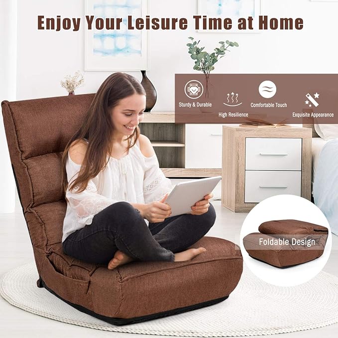 ARLIME 4-Position Adjustable Floor Chair, Armless Gaming Chair w/Back Support & Soft Cushion, Memory Foam Floor Lazy Sofa for Gaming, Reading, Meditating (Coffee)