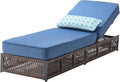 ACTREST Luxury Outdoor Chaise Lounge with 5 Inch Thickened Cushions - 1 Set High Back Brown Wicker Patio Recliners Rattan Reclining Chairs Porch Poolside Pool Sunbathing Lounger - Navy Blue