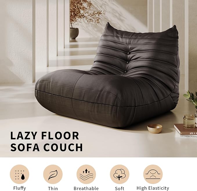 Foam Bean Bag Chairs for Adults,Big Faux Leather Bean Bag Sofa,Floor Lazy Couch for Living Room Bedroom Dorm Office