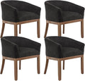 Shenyon Mid Century Modern Dining Chairs Set of 4, Upholstered Linen Fabric Dining Room Chairs with Arms and Solid Wood Legs, Comfy Barrel Accent Chairs for Dining Room, Living Room, or Cafe,Black