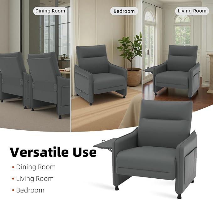 Tbillionnext Upholstered Accent Sofas Set of 2, Modern Faux Leather Sofa Chairs with Hidden Foldable Tray & Side Pocket, Rear Contour Arm Design, Small Accent Sofas for Living Room, Gray