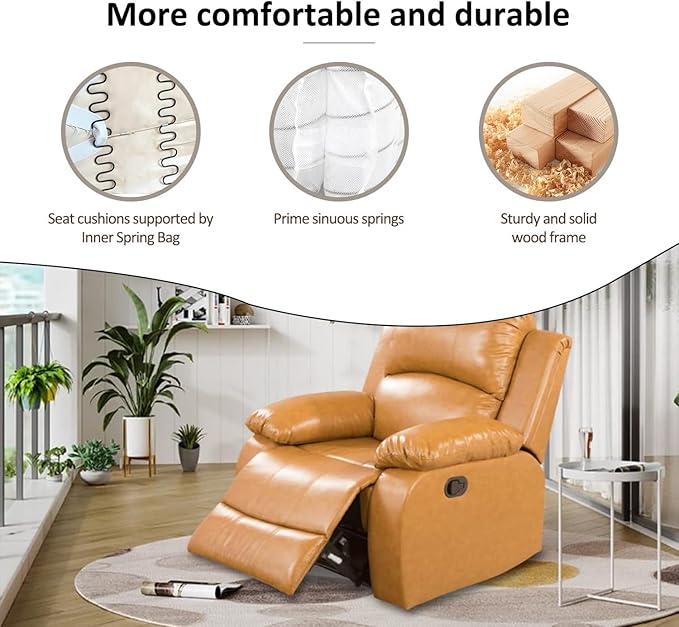 AYCP Bonded Leather Living Room Furniture Set Reclining Sofa Set Loveseat Furniture Sets in Living Room Sofa Recliners (Chair, Ginger)