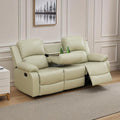 Caberryne Leather Recliner Sofa，Reclining Sofa for Living Room Furniture Sets，Beige Wall Hugger Recliner Couch with Cupholder for Living Room/Office/Theater Seating(3 Seater Sofa)