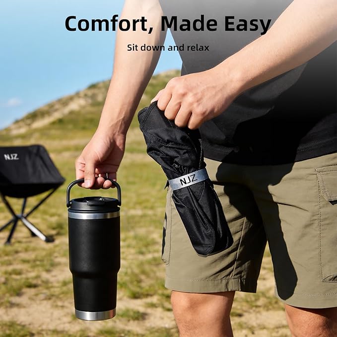 NJZ Lightweight Folding Camping Chair — Compact & Easy to Use, Portable Chair for Everyday Outdoor Comfort, Beach, Camping, Travel & Backyard