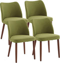ElfinAura Dining Chair Set of 4, Linen Upholstered Dining Chair with Wood Legs, Wing Backrest, Wooden Kitchen Chair, Kitchen Chairs with Thick Cushions for Dining Room, Living Room, Green