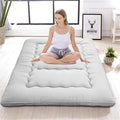 Japanese Floor Mattress,Thicken Japanese Floor Sleeping Pad Foldable,Roll Up Tatami Mat Easy to Store and Portable,Futon Mattress Suitable for Camping and Guest Room (Light Gray, Full (80" X 47"))
