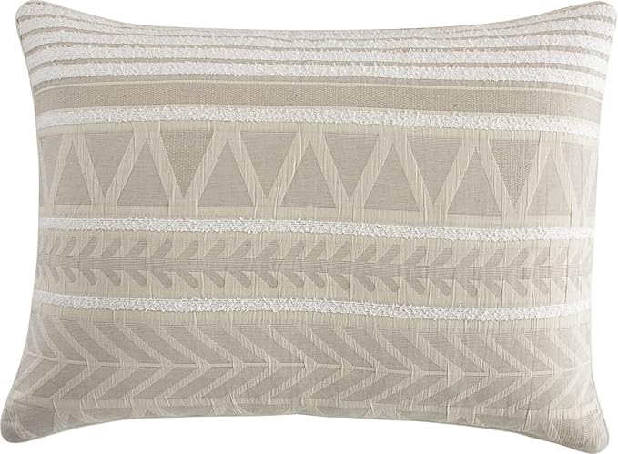 Grand Avenue Cotton California King Size Comforter Set, 6 Piece, Beige Geometric Jacquard Bedding Set, Bedskirt, Pillows & Shams, Home Decor