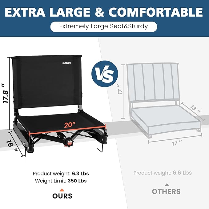 Wide Stadium Seats for Bleachers,Comfty Stadium Seats with Back Support,Folding Stadium Chairs for Adults with Carry Bag,Bleacher Seats with Backs and Cushion Support for All Sporting Events,2 Pack