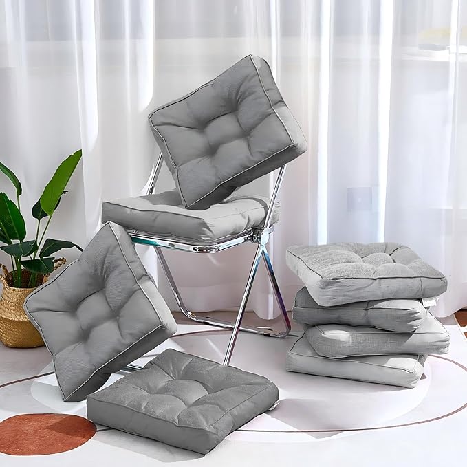 Juexica 8 Pcs Floor Cushions for Kids Floor Pillows Flexible Seating Cushions 3.5'' Thick Flexible Seating Classroom Furniture Meditation Seat Pillows for Home Nursery Yoga Decor(Grey,Square)