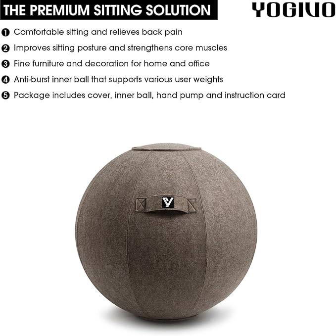 Sitting Ball Chair for Office and Home, Pilates Exercise Yoga Ball with Cover for Balance, Stability and Fitness, Ergonomic Posture Exercise Ball Seat with Handle and Pump